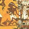 Carpenters working on a catafalque. A worker is seen dropping a mallet on his foot. A scene from the tomb of Ipuy, Dier el-Medina, 19th Dynasty.