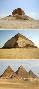 TOP: the pyramid of Meidum, MIDDLE: the bent pyramid, BOTTOM: the pyramids of Giza.