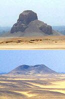 TOP: 12th Dynasty pyramid of Amenemhet III, BOTTOM: 12th Dynasty pyramid of Senusret III, both at Dahshur.